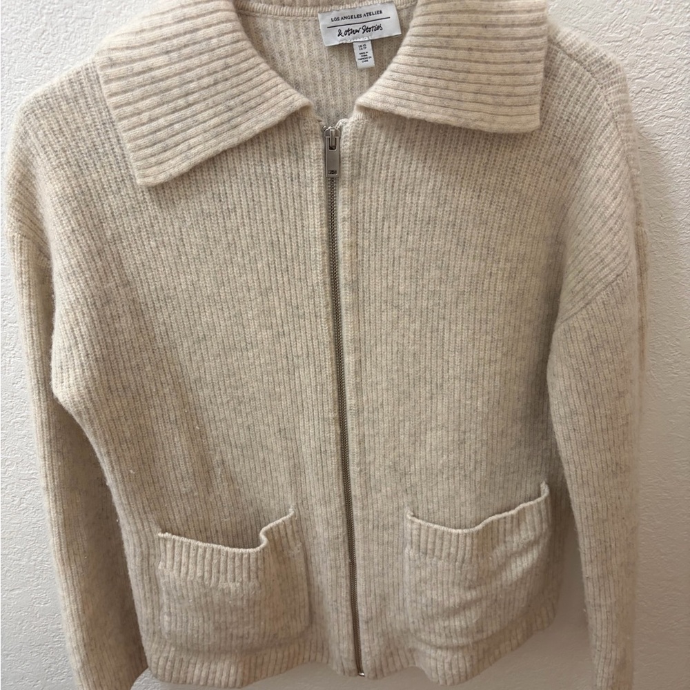 & Other Stories Cream Ribbed Zip Knit Jacket
